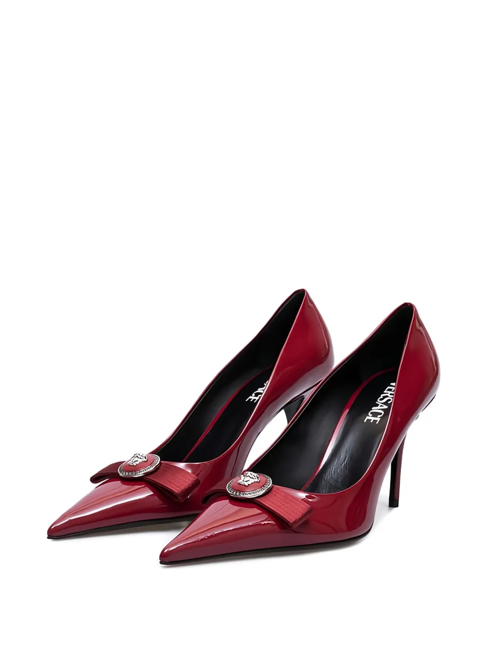 Versace 90 mm pumps verfraaid met strik en puntige neus Rood