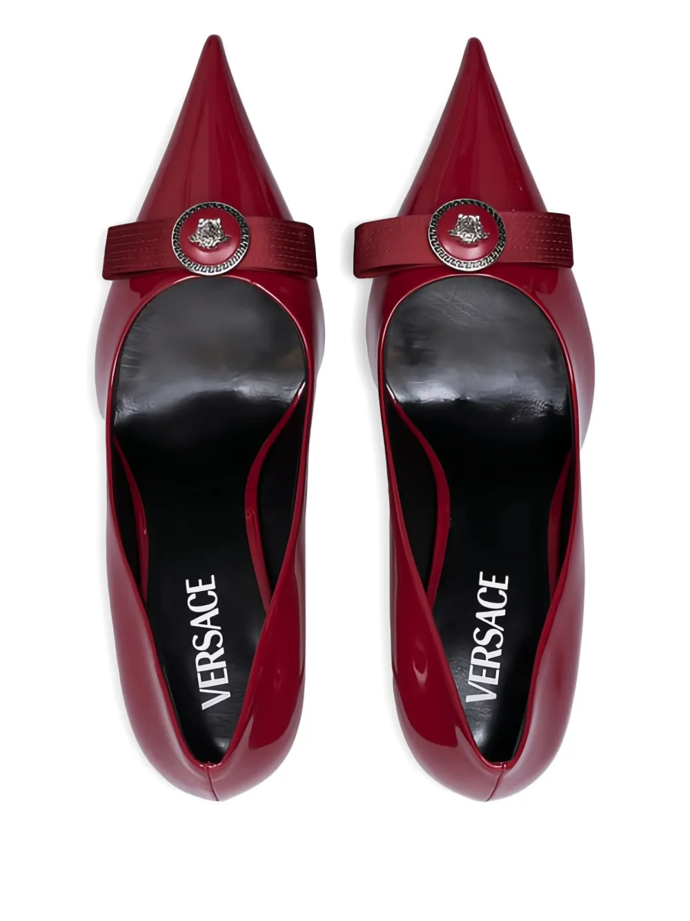 Versace 90 mm pumps verfraaid met strik en puntige neus Rood