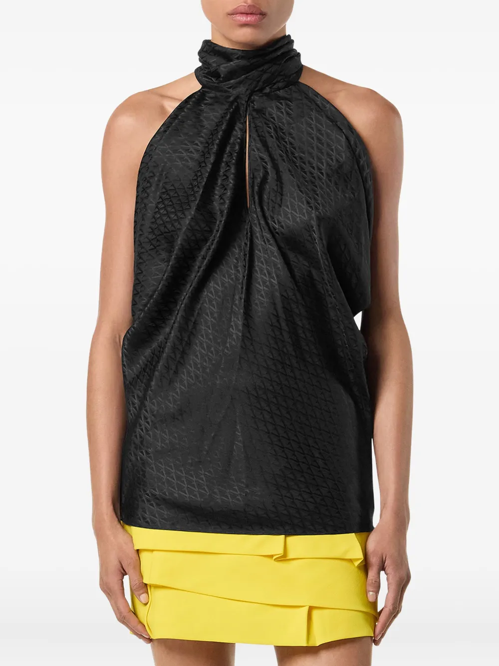 Versace Top met gestrikte hals en textuur Zwart