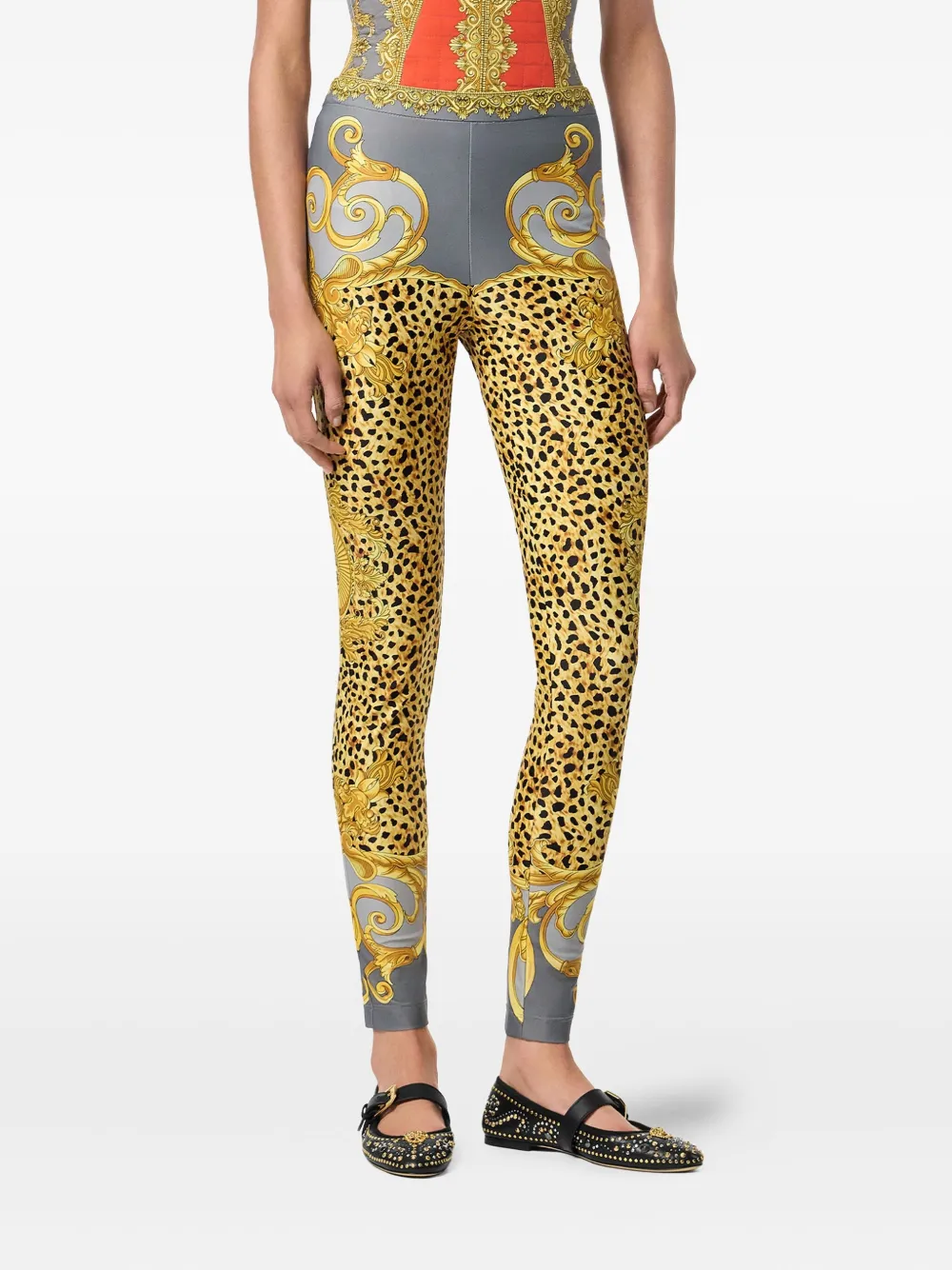 Versace Legging met barokprint Geel