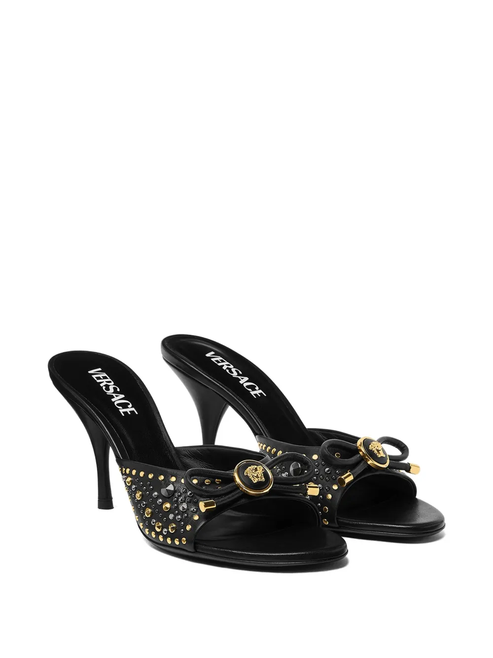 Versace 85 mm La Medusa verfraaide leren muiltjes Zwart