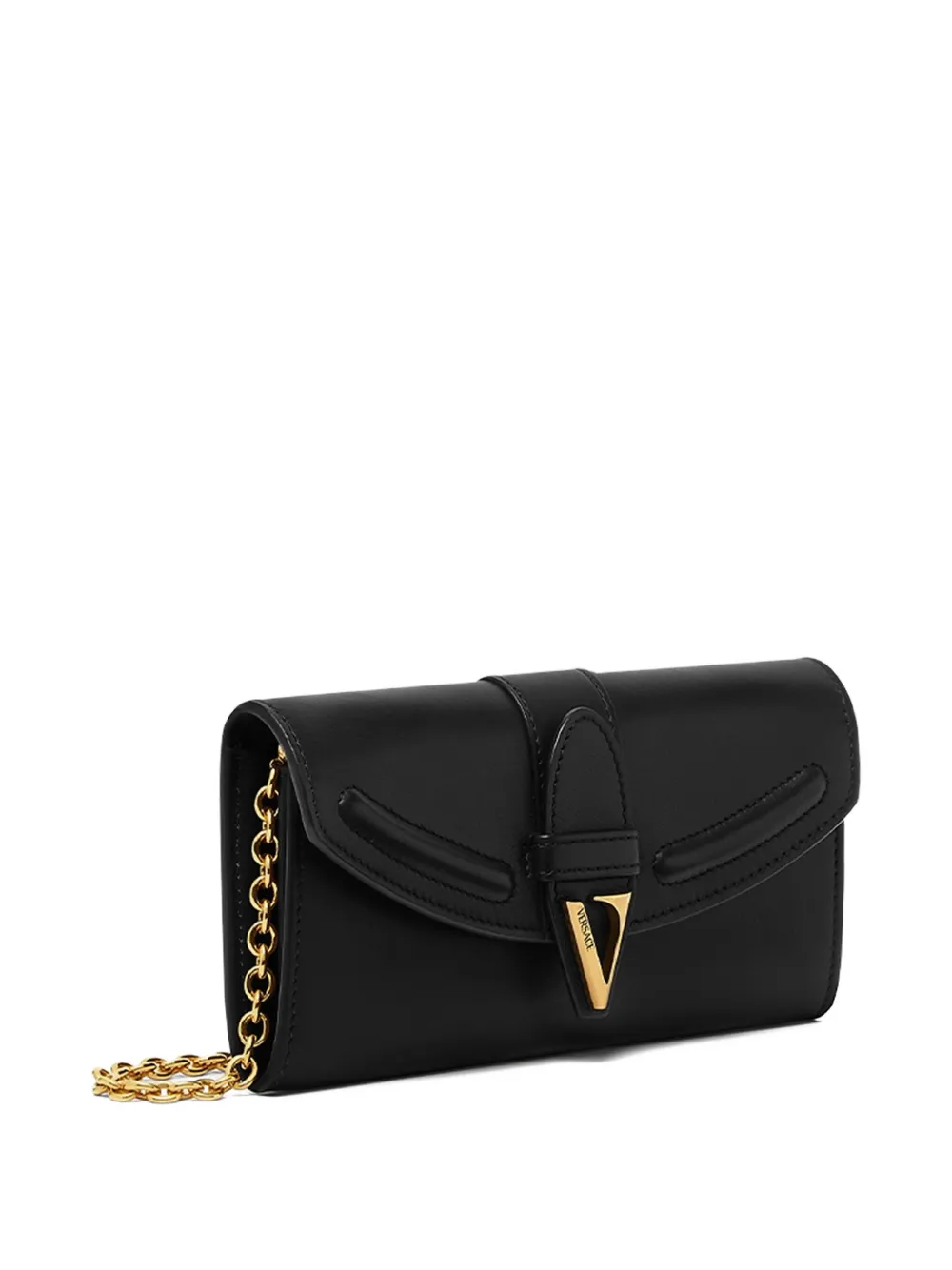 Versace V-logo Chain Clutch Bag In Black