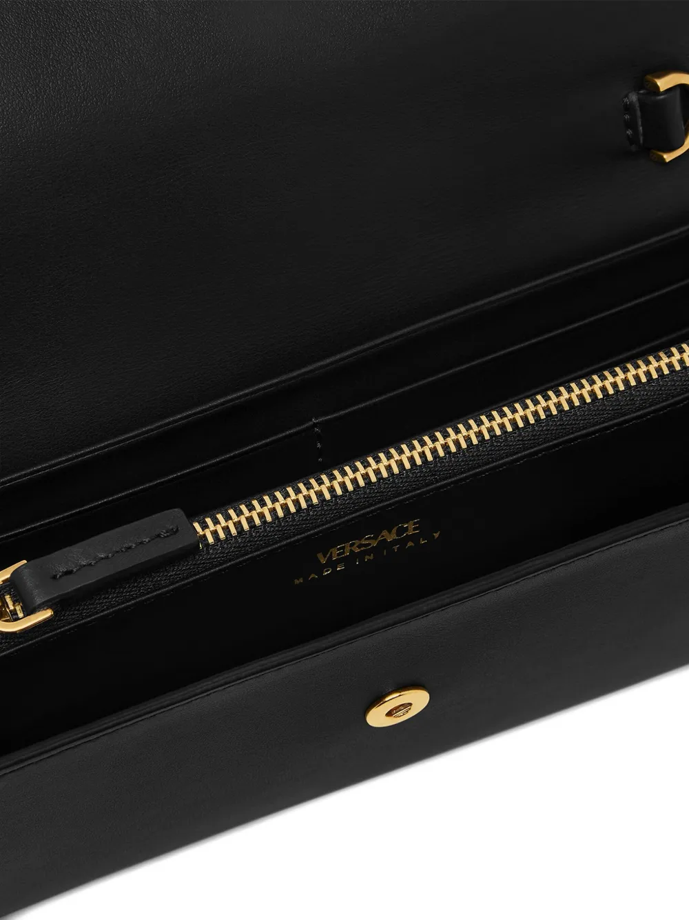 Versace V-logo Chain Clutch Bag In Black