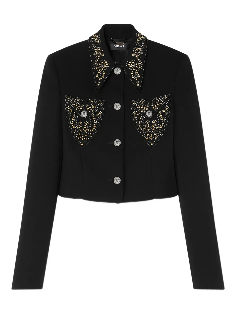Versace embellished-pocket jacket Zwart