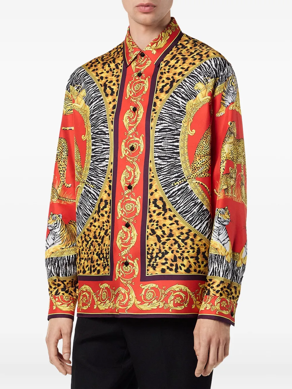 Versace Wild Cats zijden overhemd met print Rood