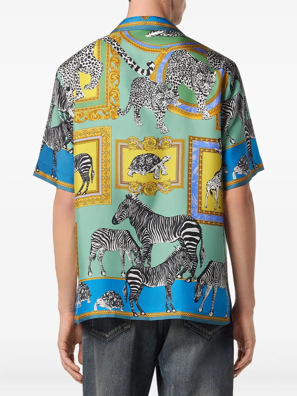 Versace Safari Printed Silk Shirt In Blue