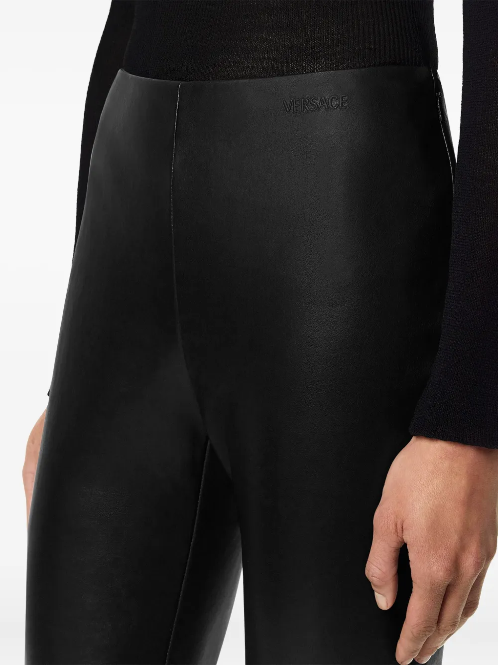 Versace Leather Panel Trousers In Black