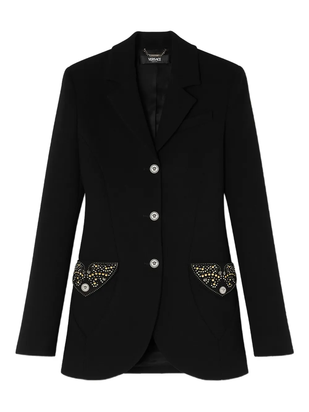 Versace embellished pocket wool jacket Zwart