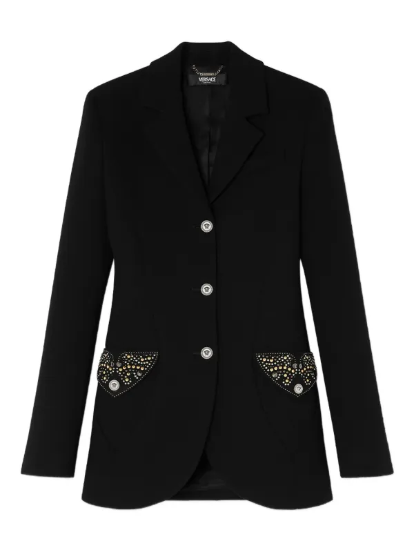 Versace Embellished Pocket Wool Jacket in Black