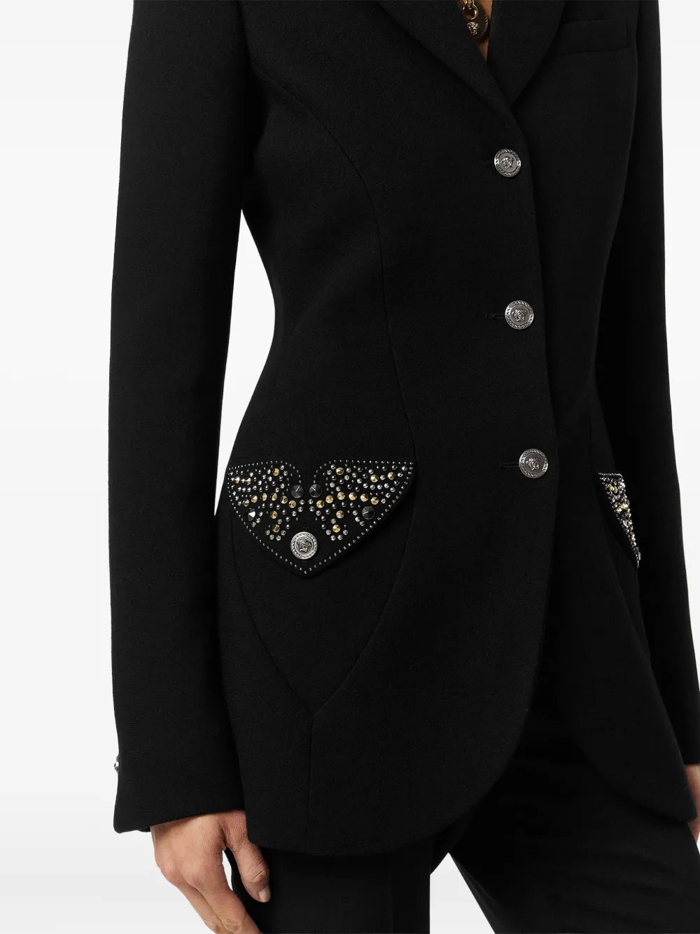Versace embellished pocket wool jacket Zwart