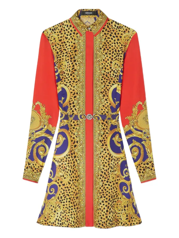Versace baroque-print Silk Shirt Dress Yellow FARFETCH JO