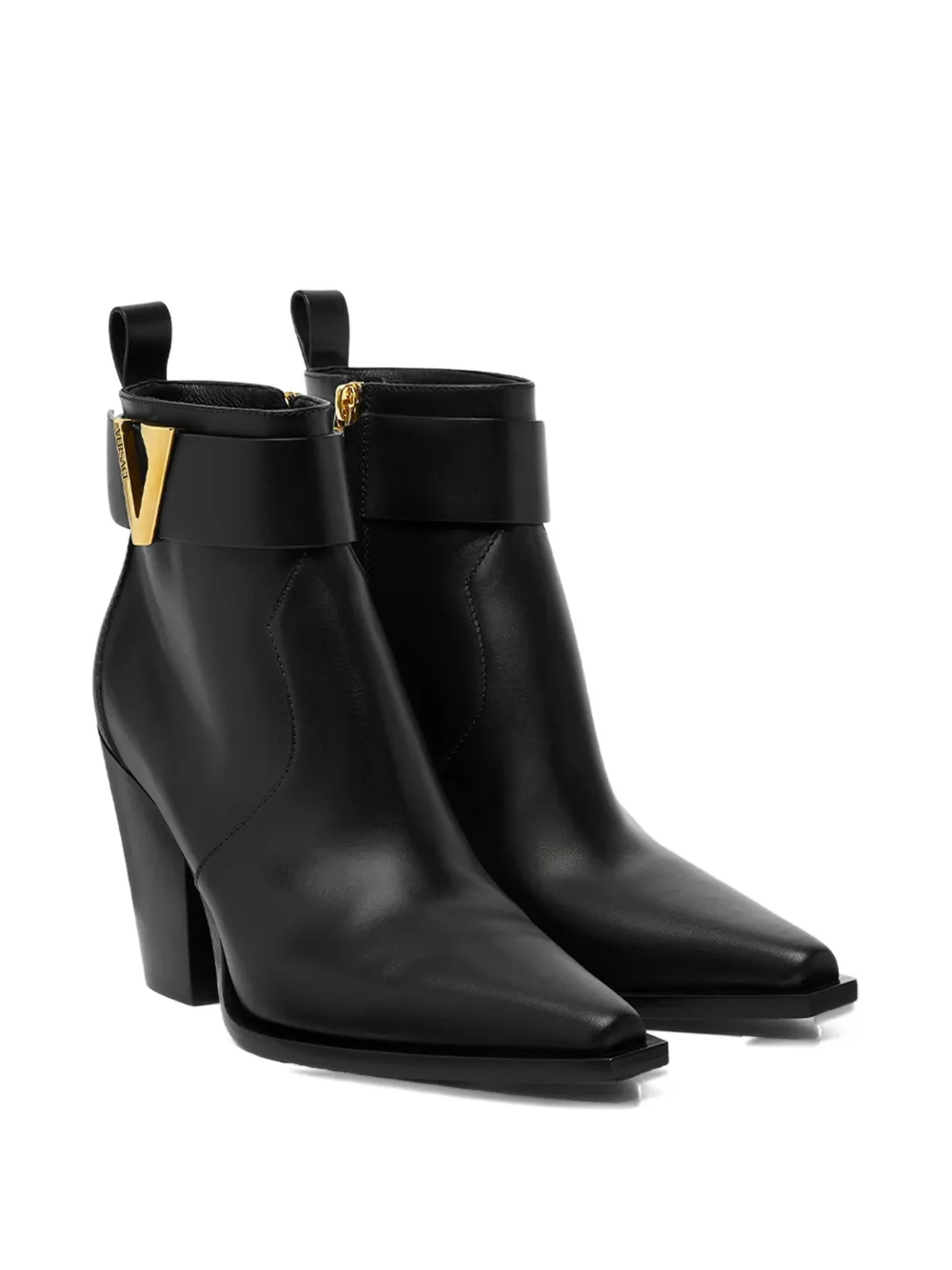 Versace Leather V-buckle Boots In Black