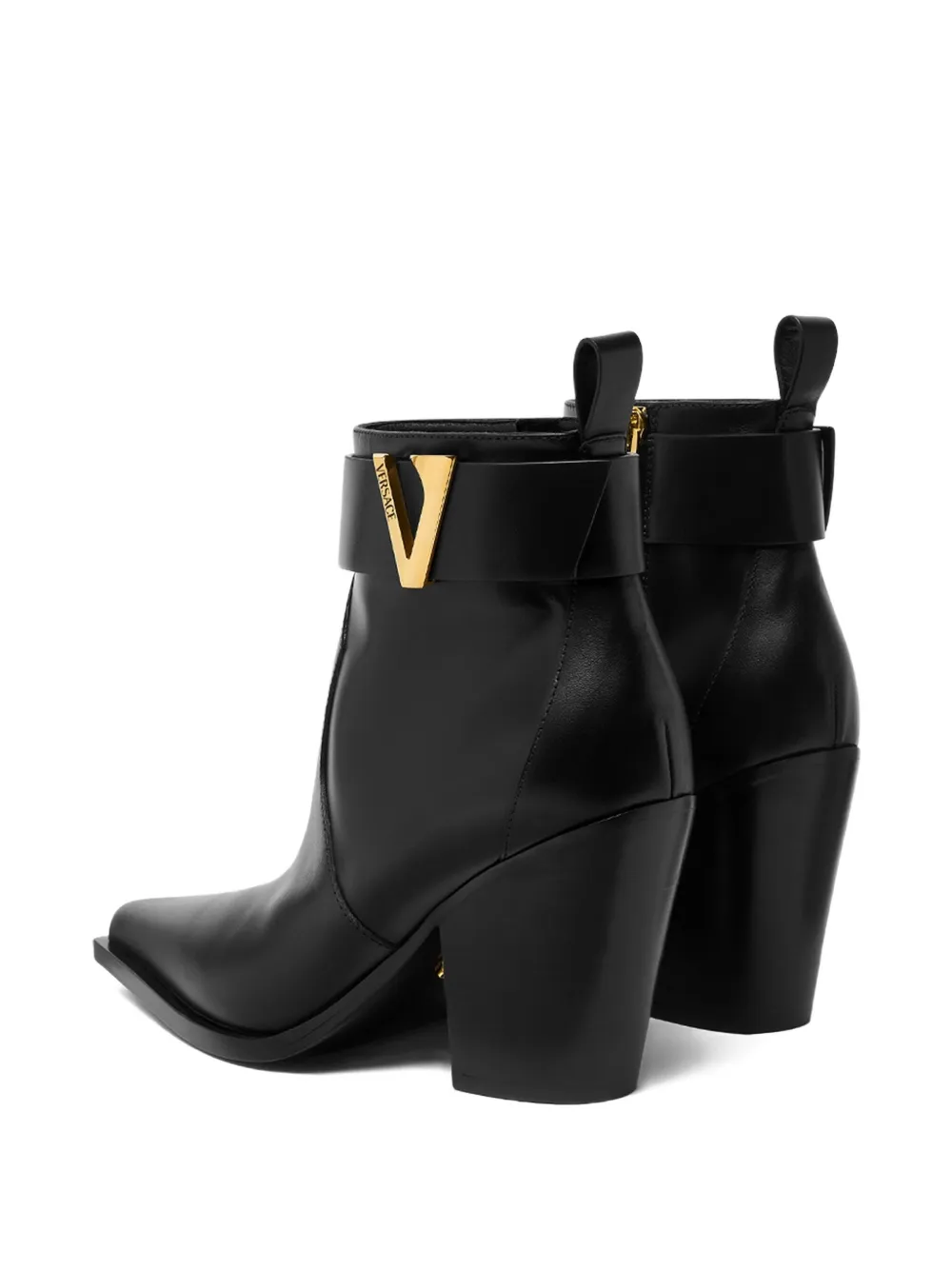 Versace Leather V-buckle Boots In Black