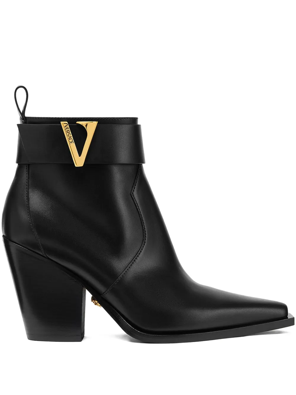 Versace Leather V-buckle Boots In Black