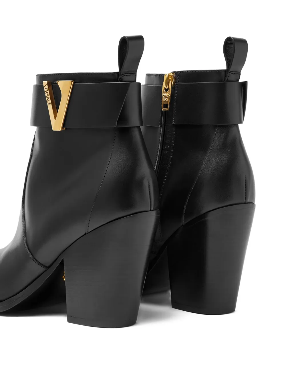 Versace Leather V-buckle Boots In Black