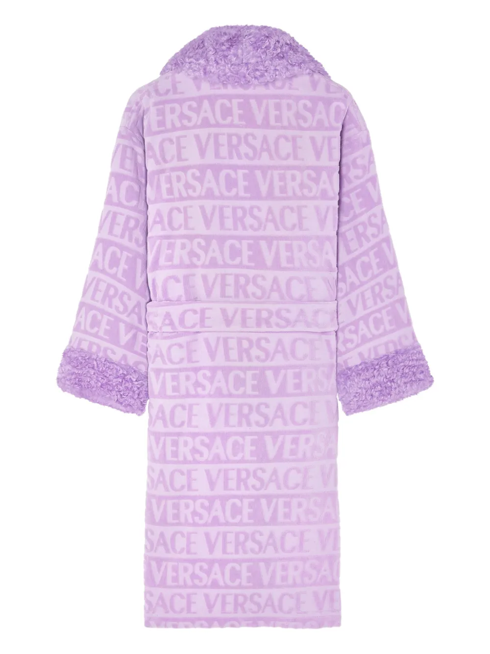 Versace Badjas met fleece afwerking en logo jacquard Paars