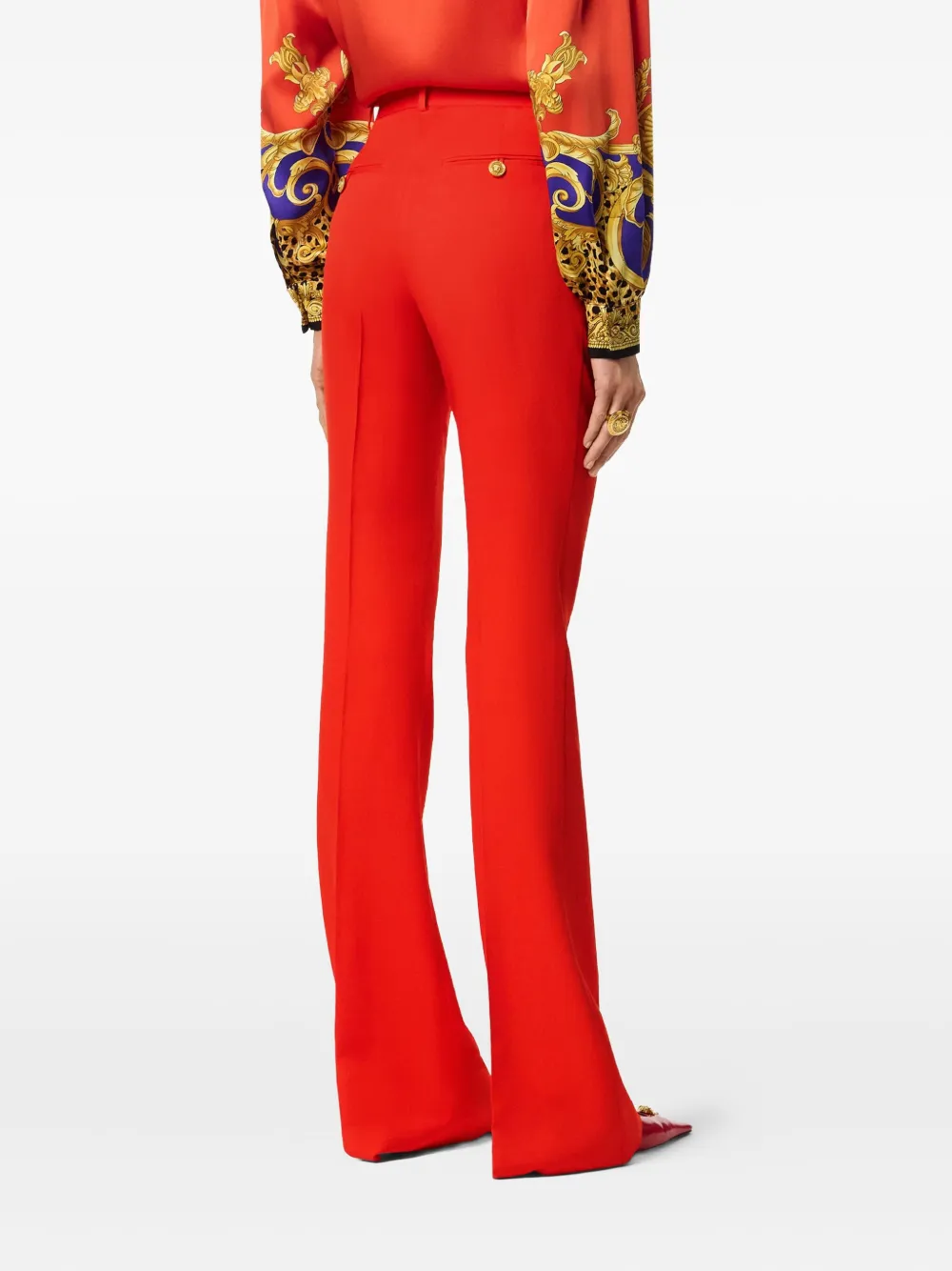 Versace Flared Wool-blend Trousers In Red