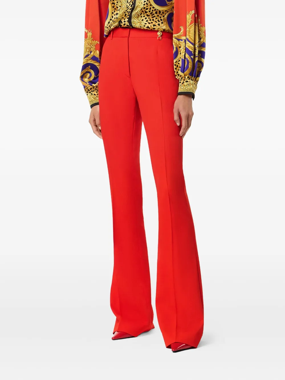 Versace Flared Wool-blend Trousers In Red