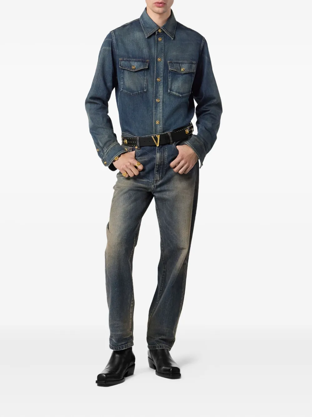 Versace double-pocket denim shirt - Blauw