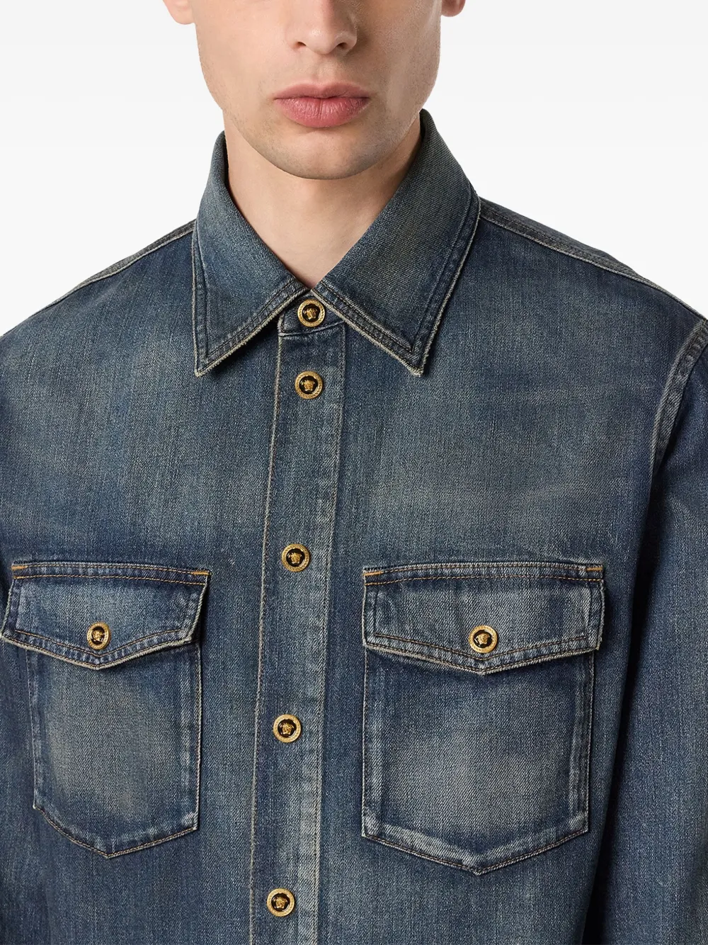 Versace Denim overhemd met dubbele zak Blauw