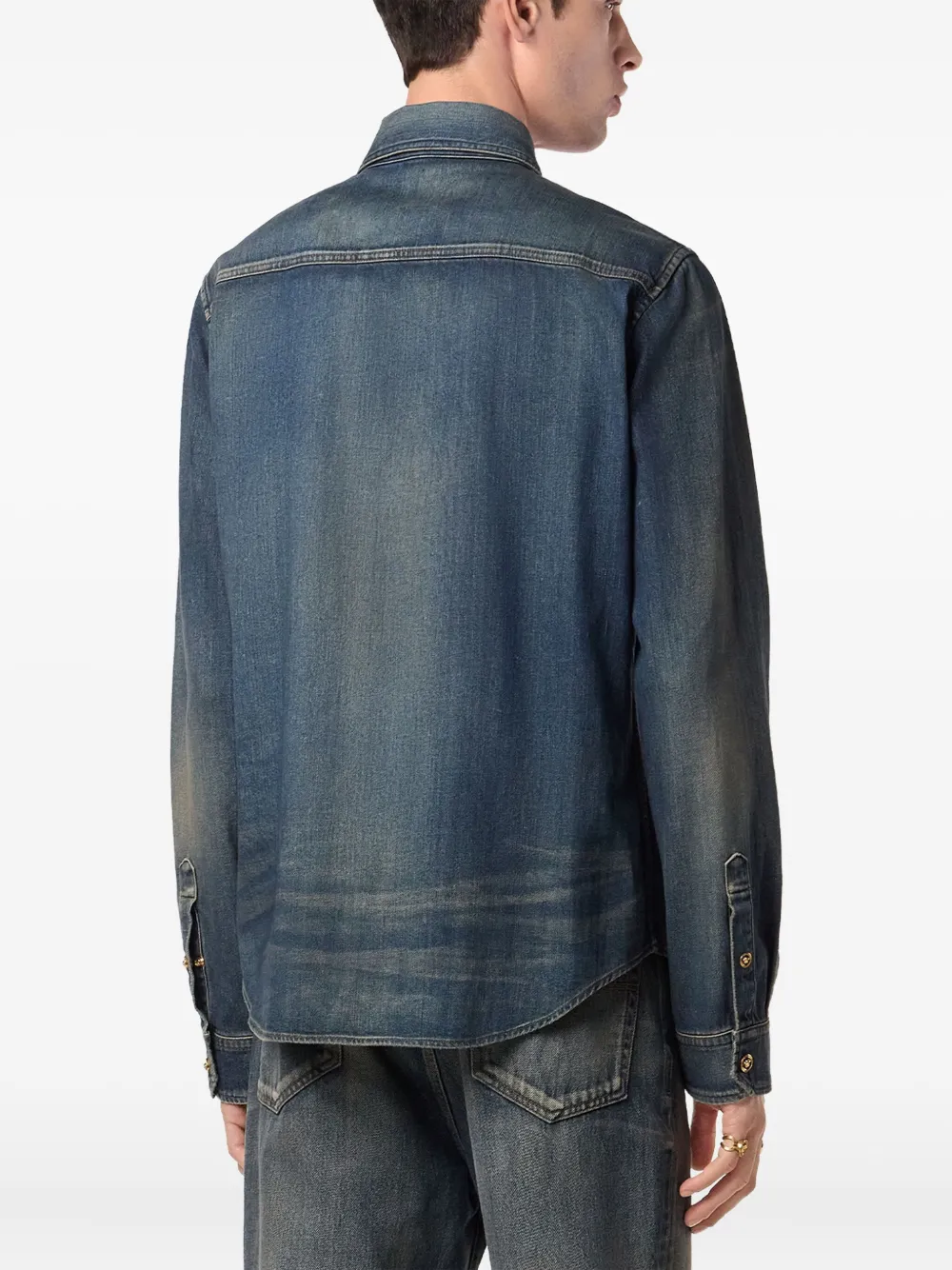 Versace Denim overhemd met dubbele zak Blauw