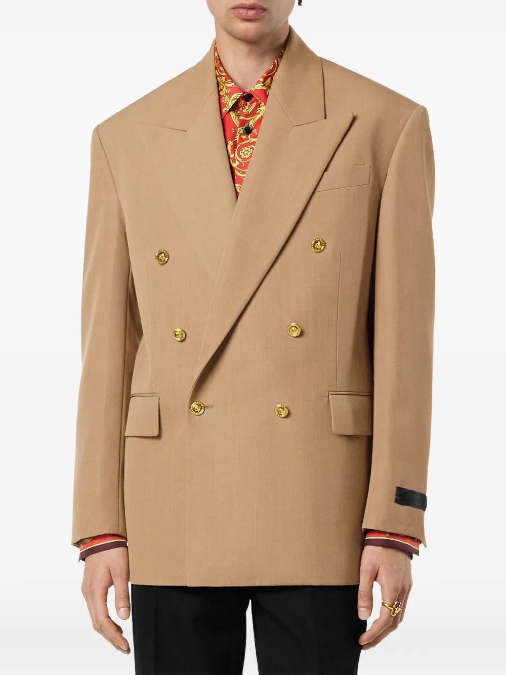 Versace Double-breasted Gold-button Blazer In Brown