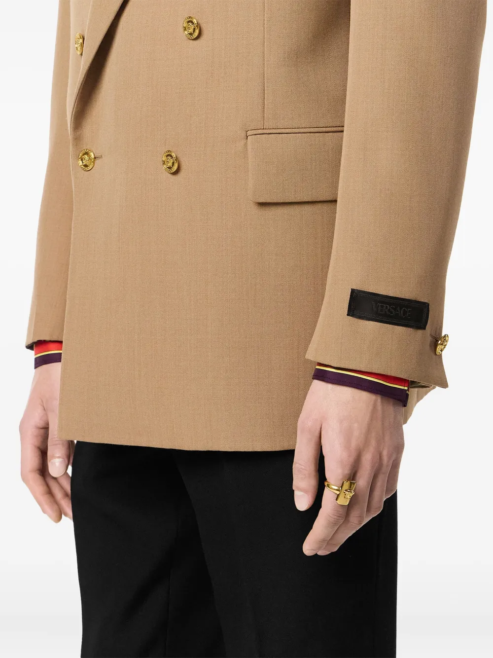 Versace Double-breasted Gold-button Blazer In Brown