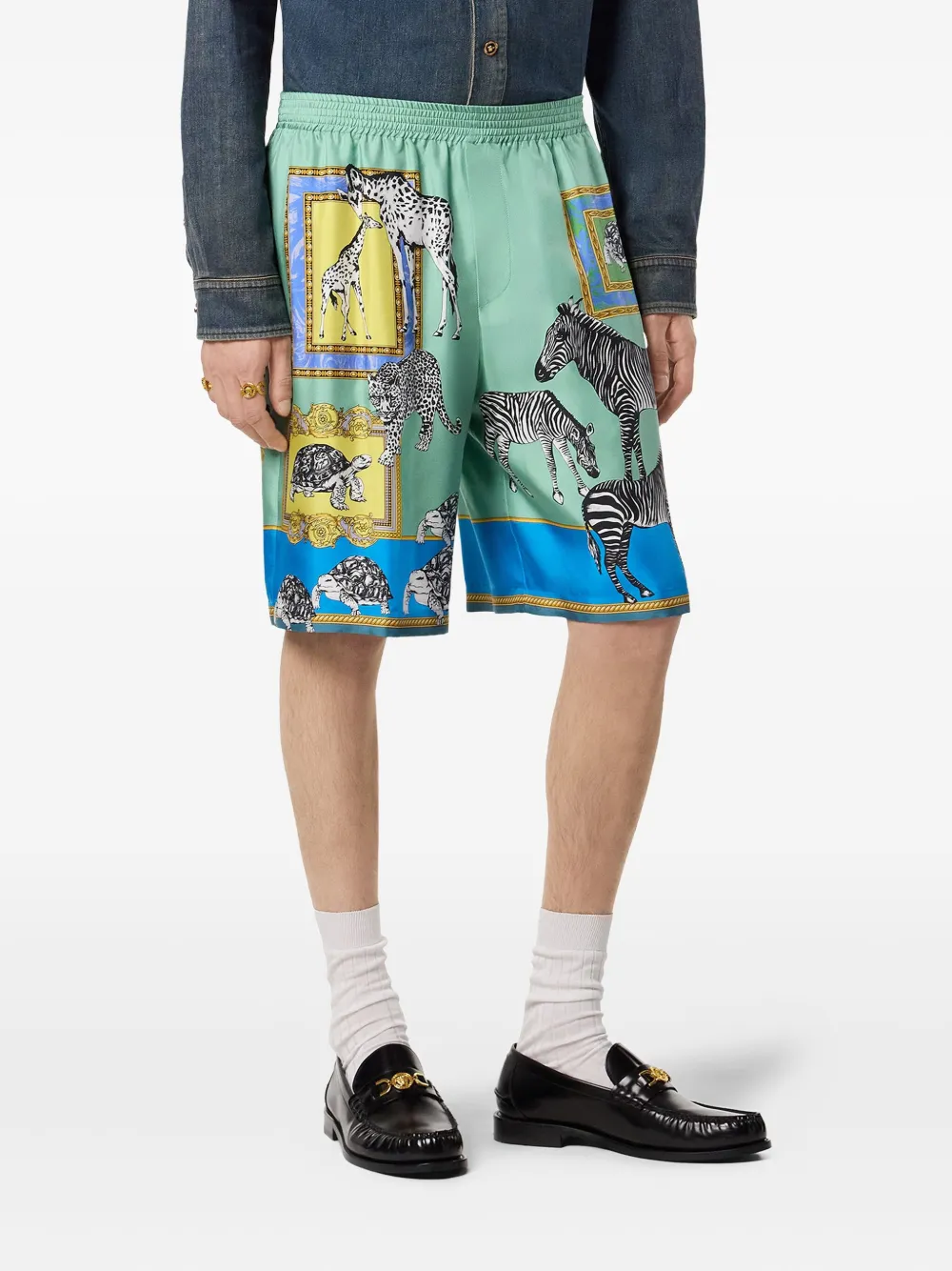 Versace Zijden shorts met dierenprint Blauw