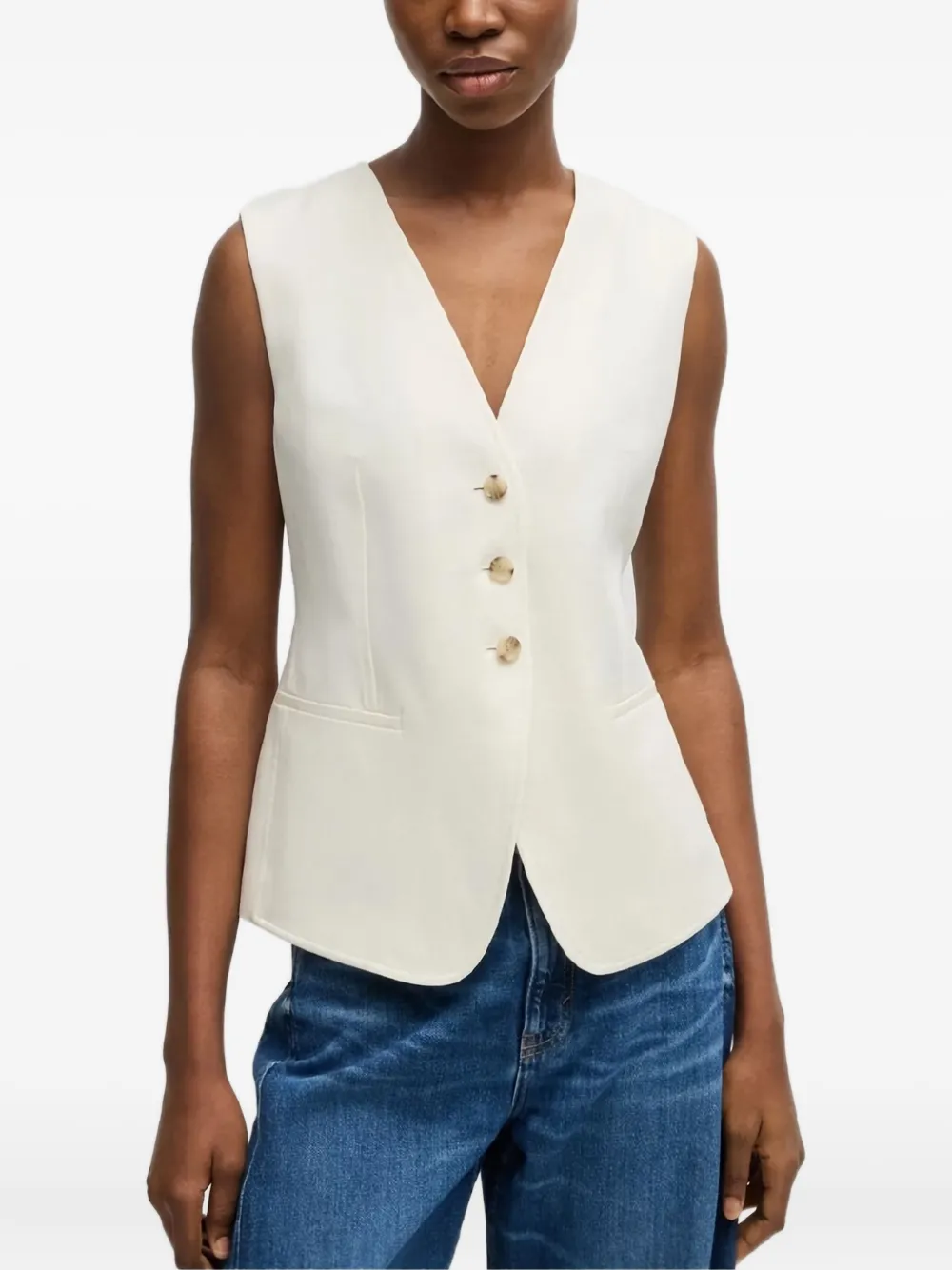 BOSS V-neck buttoned waistcoat Wit
