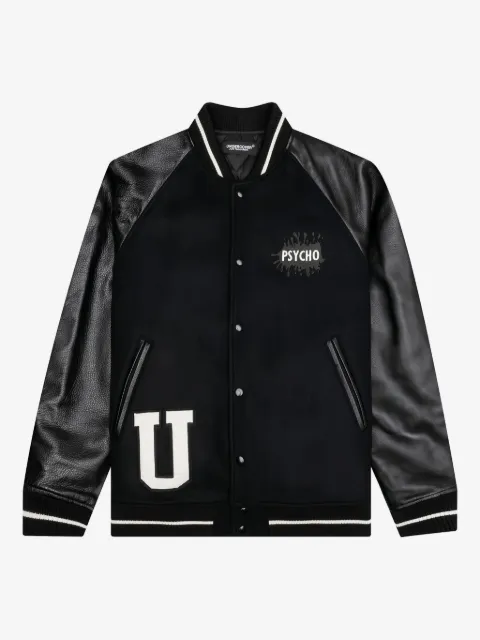 Undercover Psycho leather-sleeved bomber jacket