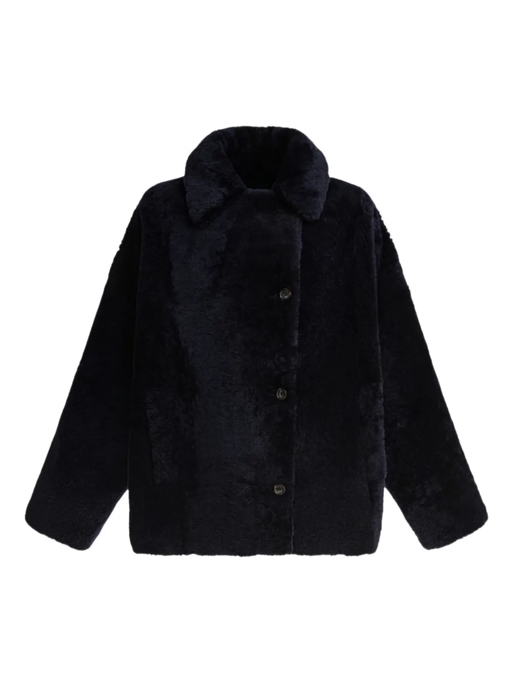 B&w Shearling Button Coat In Blue