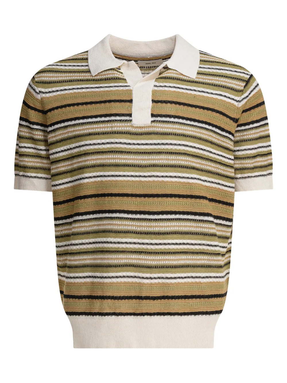 striped-pattern linen polo shirt