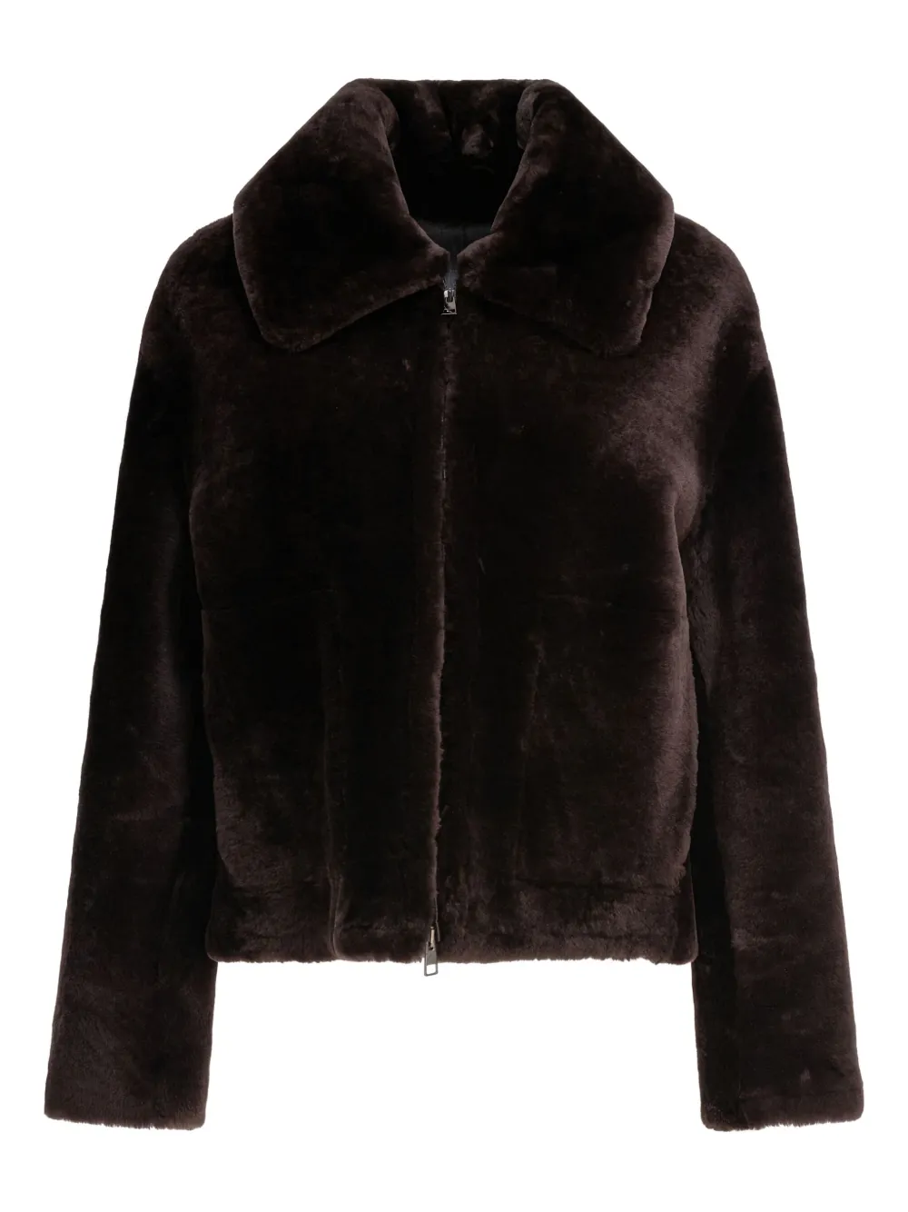 lamb-fur zip-front coat