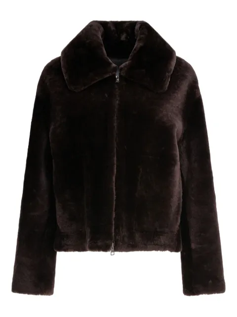 B&W lamb-fur zip-front coat