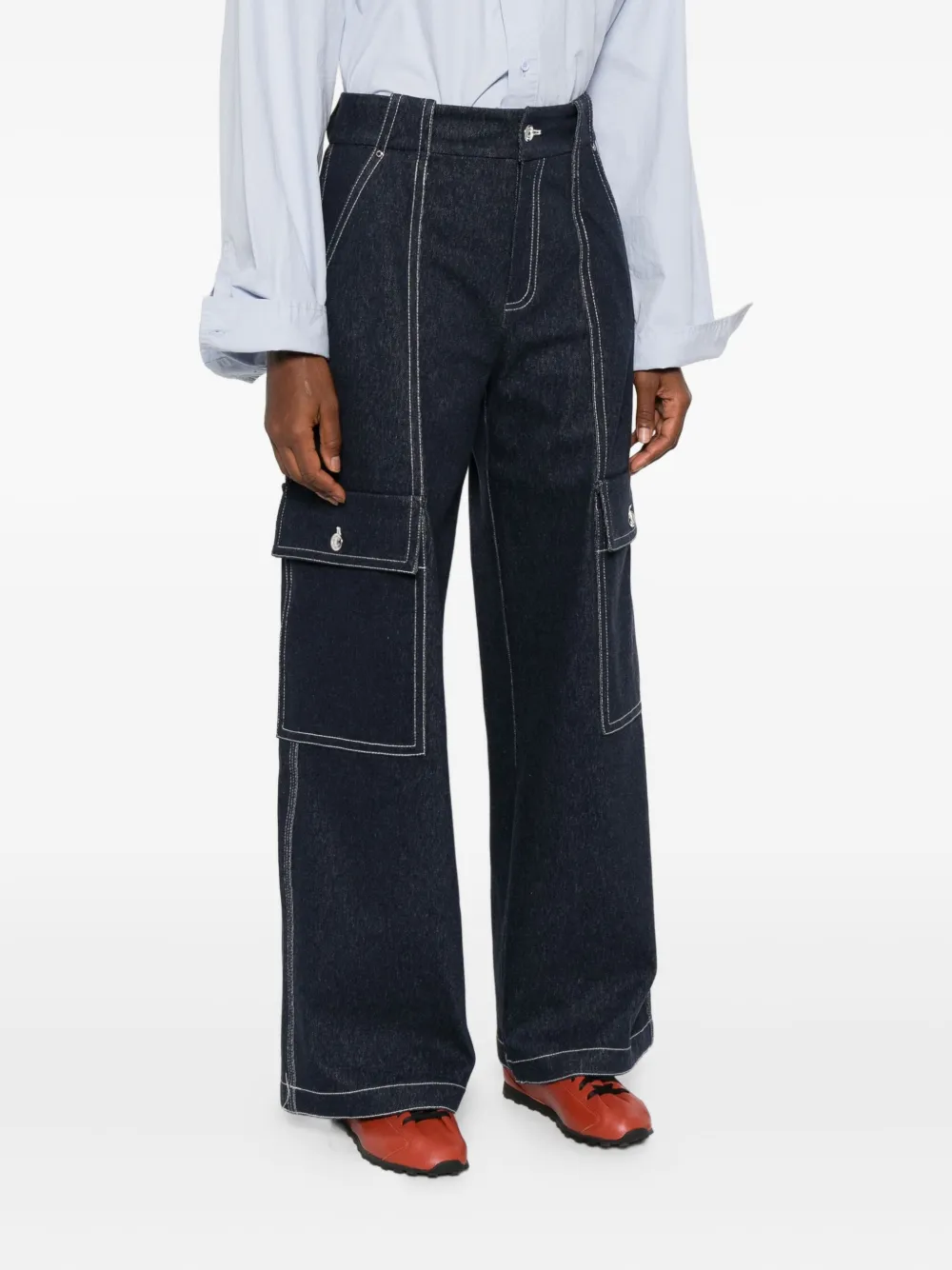 Max Mara Contrast-stitch Cargo Jeans In Blue