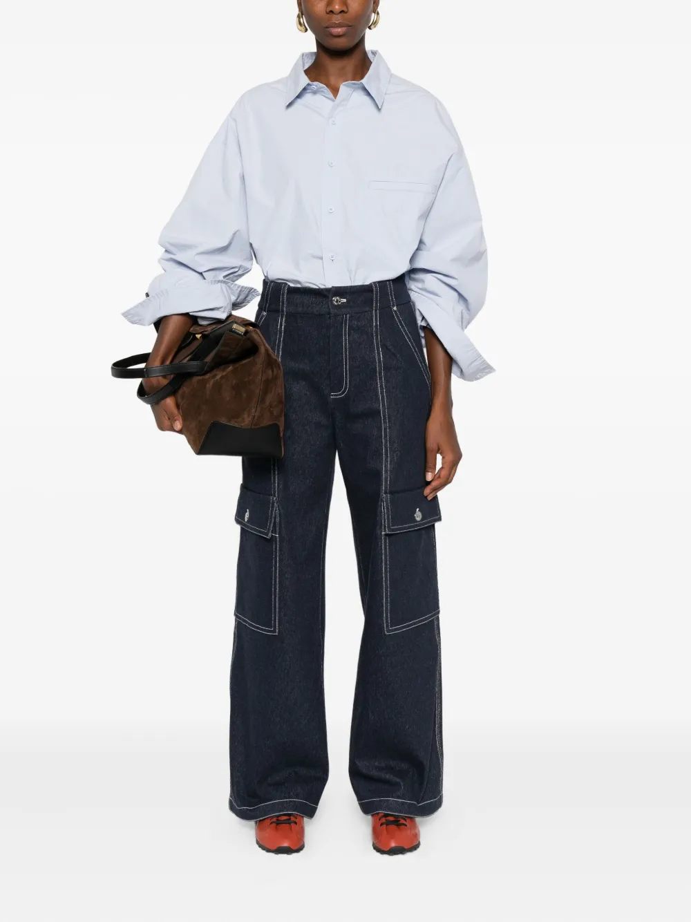 Max Mara Cargo jeans met contrasterend stiksel - Blauw