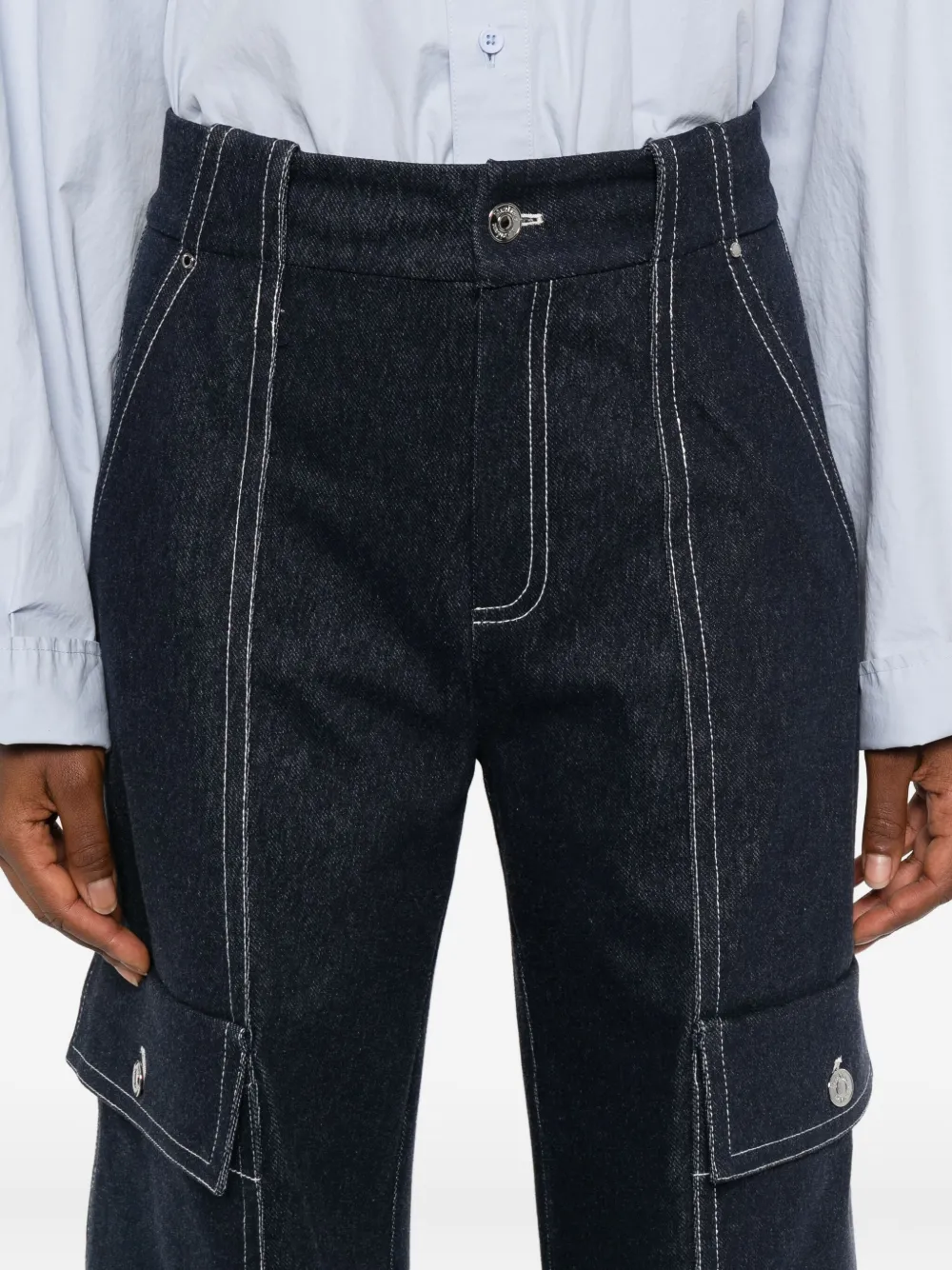 Max Mara Contrast-stitch Cargo Jeans In Blue