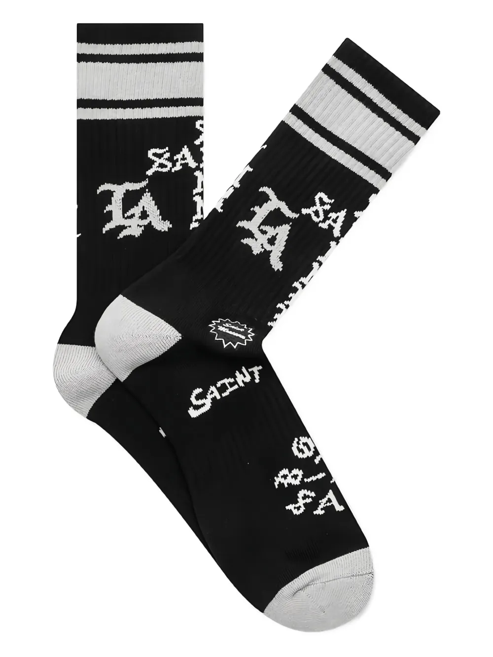 Saint Mxxxxxx Logo-jacquard Striped-cuff Socks In Black
