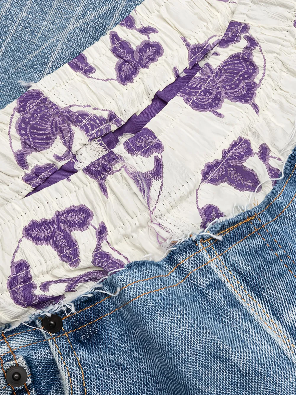 Needles floral-panel denim trousers Blauw