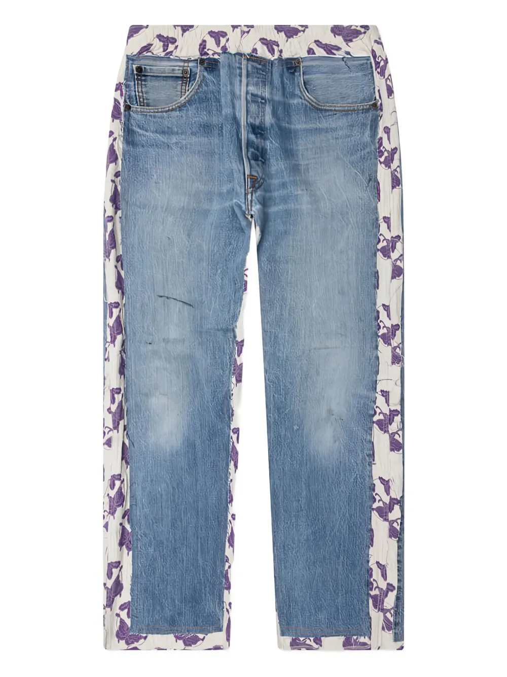 Needles floral-panel denim trousers - ブルー Needles floral-panel denim trousers - ブルー