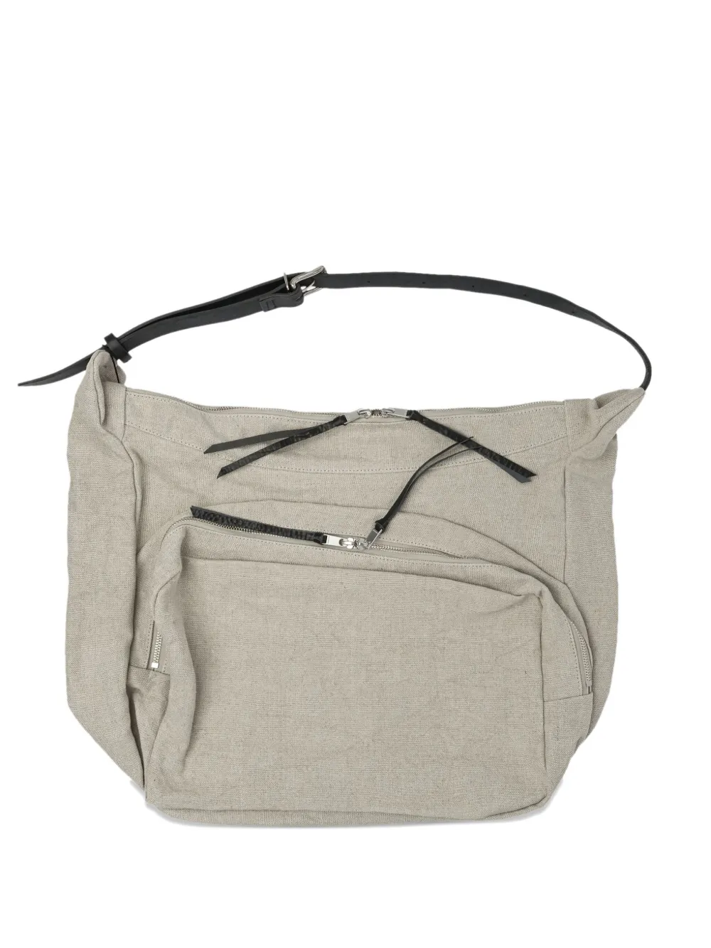 zip-fastening linen shoulder bag