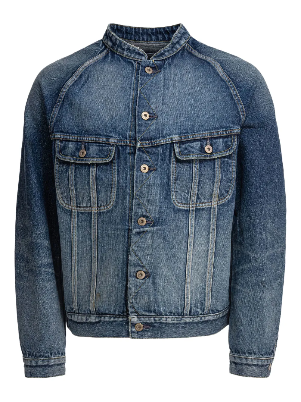 Nonnative Mandarin-collar Denim Jacket In Blue