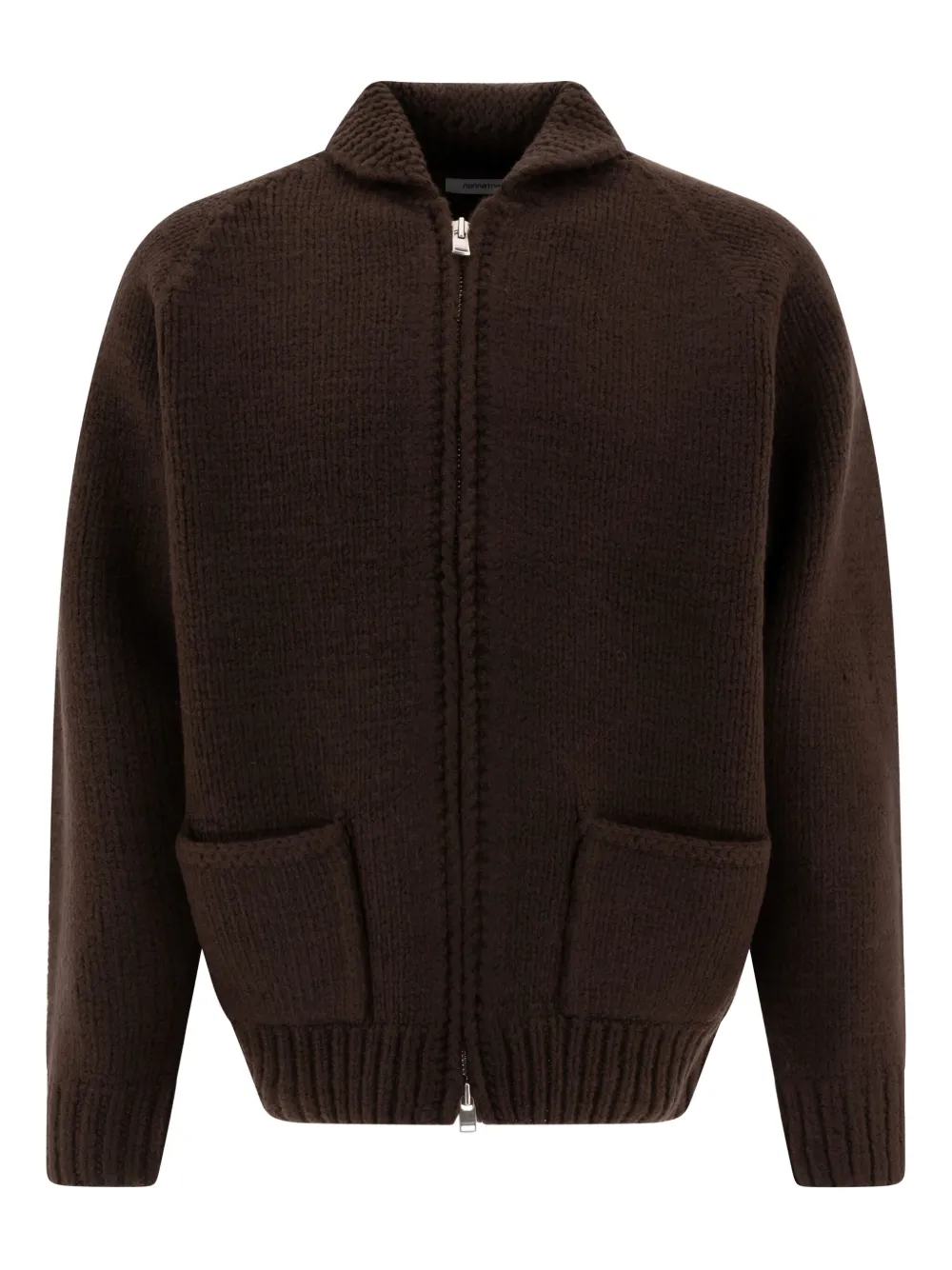 zip-front patch pocket cardigan
