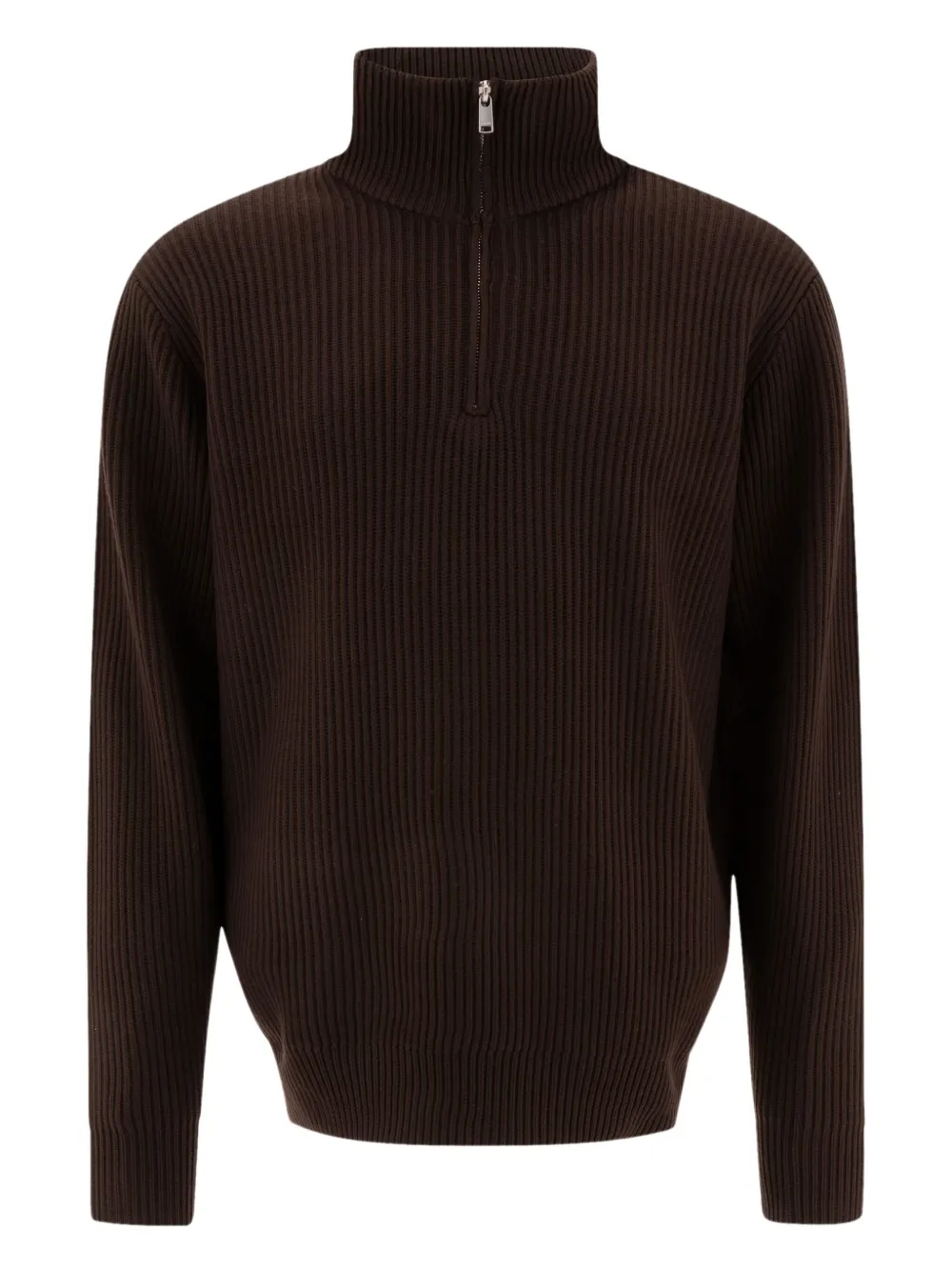 ribbed high-neck zip-up sweater