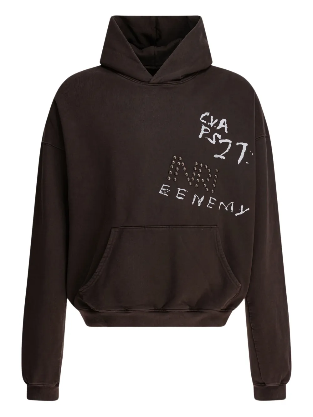 RRR123 stud-detail printed hoodie | Brown | Image 1