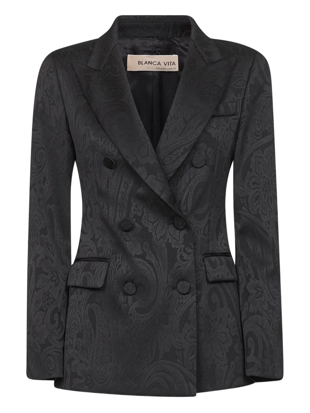 Blanca Vita floral-motif double-breasted blazer Zwart