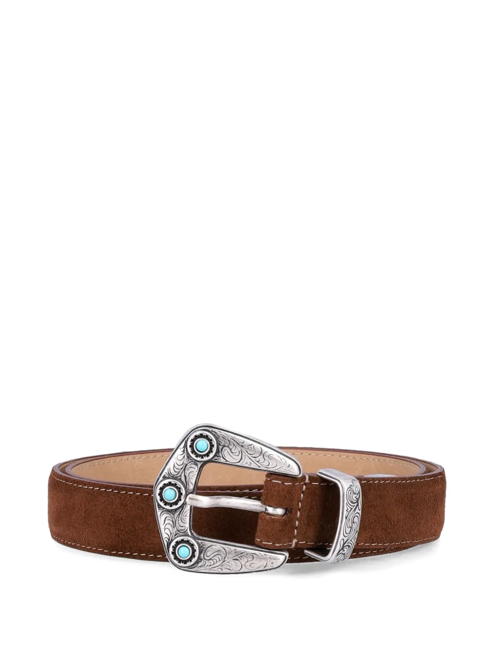 Fabrizio Mancini engraved-buckle suede belt - Marrone