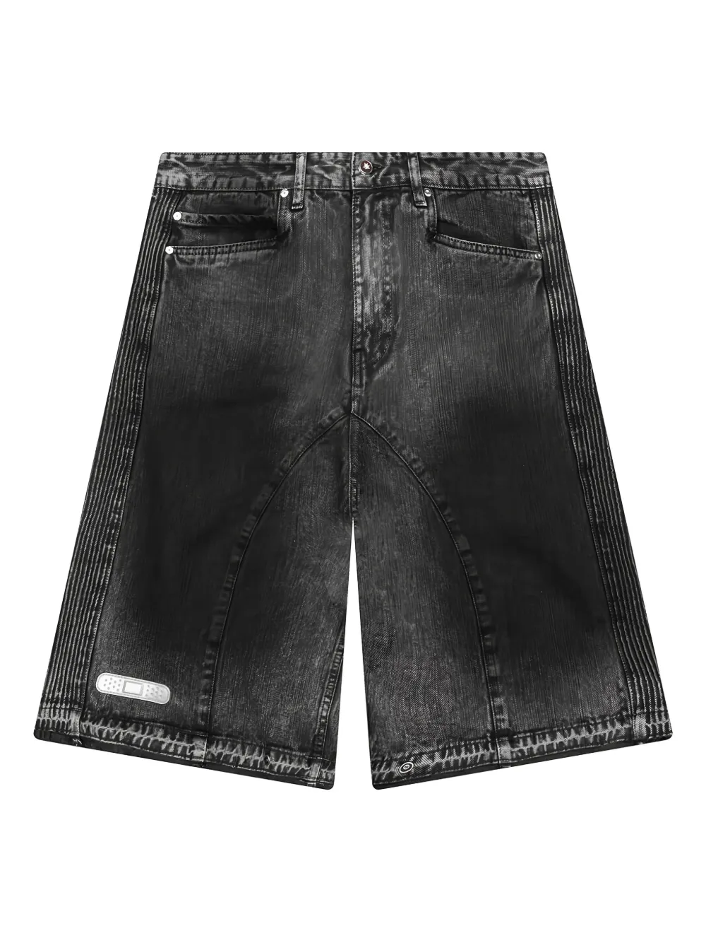 PDF pleated-panel denim shorts - ブラック PDF pleated-panel denim shorts - ブラック