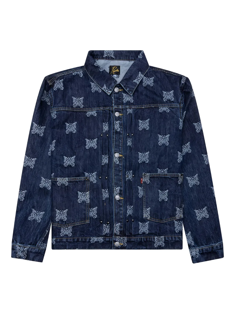 Needles Denim jack met geborduurde papillion Blauw