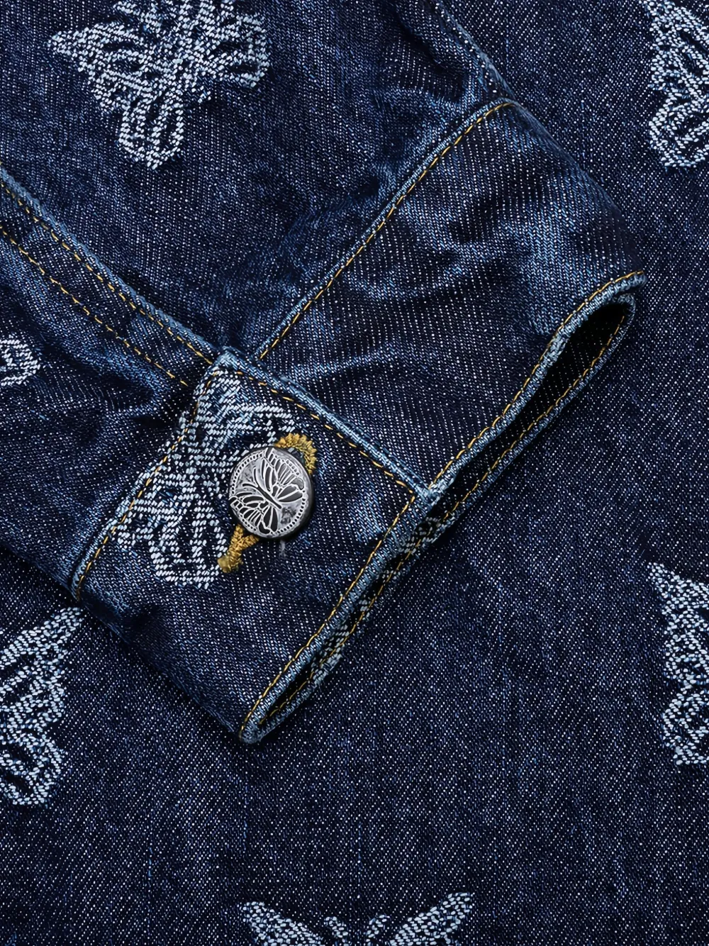 Needles Denim jack met geborduurde papillion Blauw